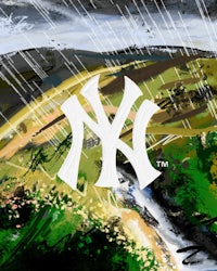 a painting of the new york yankees logo in the rain